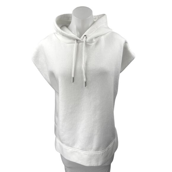 Stradivarius White Fleece Sleeveless Hooded Hoodie Drawstring Sweater Top Size L - Picture 1 of 4